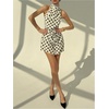 image:imageFloerns Womens Polka Dots Halter Mini Dress Ruched Open Back DressesBlack and White