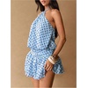 image:imageFloerns Womens Polka Dots Halter Mini Dress Tie Backless Layered Ruffle Tea Party Going Out DressesBlue