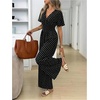 image:imageFloerns Womens Polka Dots Jumpsuit Short Sleeve Smocked Wide Leg RompersBlack and White