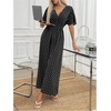 image:imageFloerns Womens Polka Dots Jumpsuit Short Sleeve Smocked Wide Leg RompersBlack and White