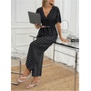 image:imageFloerns Womens Polka Dots Jumpsuit Short Sleeve Smocked Wide Leg RompersBlack and White