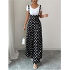 image:imageFloerns Womens Polka Dots Jumpsuit Wide Leg Suspender Pants Baggy OverallsBlack and White