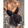 image:imageFloerns Womens Polka Dots Lace Spaghetti Strap Ruffle Mini DressesBlack Polka Dots