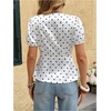 image:imageFloerns Womens Polka Dots Lace Trim Satin Tops V Neck Puff Sleeve Dressy Casual Going Out TopBlack White Lace