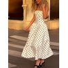 image:imageFloerns Womens Polka Dots Maxi Dress Spaghetti Strap A Line Party DressesWhite