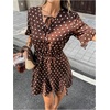 image:imageFloerns Womens Polka Dots Mini Dress Elegant Tie Neck Short Sleeve Ruffle Hem Date Night DressesBrown