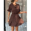 image:imageFloerns Womens Polka Dots Mini Dress Elegant Tie Neck Short Sleeve Ruffle Hem Date Night DressesBrown
