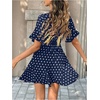 image:imageFloerns Womens Polka Dots Mini Dress Elegant Tie Neck Short Sleeve Ruffle Hem Date Night DressesDark Blue