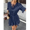 image:imageFloerns Womens Polka Dots Mini Dress Elegant Tie Neck Short Sleeve Ruffle Hem Date Night DressesDark Blue