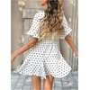 image:imageFloerns Womens Polka Dots Mini Dress Elegant Tie Neck Short Sleeve Ruffle Hem Date Night DressesWhite
