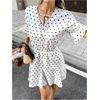 image:imageFloerns Womens Polka Dots Mini Dress Elegant Tie Neck Short Sleeve Ruffle Hem Date Night DressesWhite