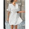 image:imageFloerns Womens Polka Dots Mini Dress Elegant Tie Neck Short Sleeve Ruffle Hem Date Night DressesWhite