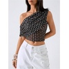 image:imageFloerns Womens Polka Dots Off The Shoulder Tops Sleeveless Mesh Going Out T ShirtsBlack and White