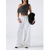 image:imageFloerns Womens Polka Dots Off The Shoulder Tops Sleeveless Mesh Going Out T ShirtsBlack and White