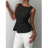image:imageFloerns Womens Polka Dots Peplum Tank TopsBlack White Polka Dots