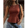 image:imageFloerns Womens Polka Dots Peplum Tank TopsBrown Polka Dots