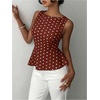 image:imageFloerns Womens Polka Dots Peplum Tank TopsBrown Polka Dots