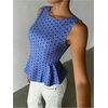 image:imageFloerns Womens Polka Dots Peplum Tank TopsDark Blue Polka Dots
