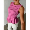 image:imageFloerns Womens Polka Dots Peplum Tank TopsHot Pink Polka Dots
