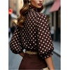 image:imageFloerns Womens Polka Dots Ruffle Button Down Shirts Dressy Casual 34 Sleeve Work Blouses Office ClothesBrown