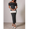 image:imageFloerns Womens Polka Dots Ruffle Off The Shoulder Cocktail Bodycon DressesBlack and White