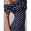 image:imageFloerns Womens Polka Dots Ruffle Off The Shoulder Cocktail Bodycon DressesDark Blue