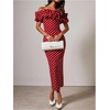 image:imageFloerns Womens Polka Dots Ruffle Off The Shoulder Cocktail Bodycon DressesRed