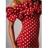 image:imageFloerns Womens Polka Dots Ruffle Off The Shoulder Cocktail Bodycon DressesRed