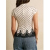 image:imageFloerns Womens Polka Dots Satin Lace Tops Elegant Cap Sleeve Mock Neck Summer Dressy Work BlousesBlack White Lace