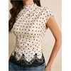 image:imageFloerns Womens Polka Dots Satin Lace Tops Elegant Cap Sleeve Mock Neck Summer Dressy Work BlousesBlack White Lace