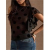 image:imageFloerns Womens Polka Dots Sheer Mesh Tank Tops Ruffle Trim See Through Going Out TopsBlack