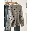 image:imageFloerns Womens Polka Dots Sweater Top Long Sleeve Crewneck Going Out Knitted Pullover SweatersGrey