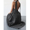 image:imageFloerns Womens Polka Dots Vintage Halter Dress Sleeveless Open Back Party A Line Midi DressesBlack and White