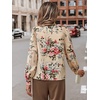 image:imageFloerns Womens Printed Bow Tied Neck Lantern Long Sleeve Workwear Shirts BlouseApricot Flower