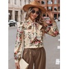 image:imageFloerns Womens Printed Bow Tied Neck Lantern Long Sleeve Workwear Shirts BlouseApricot Flower