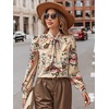image:imageFloerns Womens Printed Bow Tied Neck Lantern Long Sleeve Workwear Shirts BlouseApricot Flower