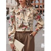 image:imageFloerns Womens Printed Bow Tied Neck Lantern Long Sleeve Workwear Shirts BlouseApricot Flower