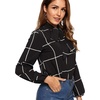image:imageFloerns Womens Printed Bow Tied Neck Lantern Long Sleeve Workwear Shirts BlouseBlack Plaid