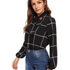 image:imageFloerns Womens Printed Bow Tied Neck Lantern Long Sleeve Workwear Shirts BlouseBlack Plaid