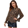 image:imageFloerns Womens Printed Bow Tied Neck Lantern Long Sleeve Workwear Shirts BlouseBrown Leopard