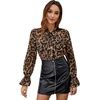 image:imageFloerns Womens Printed Bow Tied Neck Lantern Long Sleeve Workwear Shirts BlouseBrown Leopard