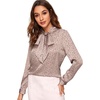 image:imageFloerns Womens Printed Bow Tied Neck Lantern Long Sleeve Workwear Shirts BlousePink Dot