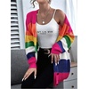 image:imageFloerns Womens Rainbow Striped Print Button Front Long Sleeve Cardigan SweaterPink Multi