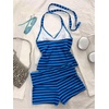 image:imageFloerns Womens Striped Bikini Sets Halter Top and Fold Over Shorts Two Piece Bathing SuitBlue