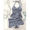 image:imageFloerns Womens Striped Bikini Sets Halter Top and Fold Over Shorts Two Piece Bathing SuitDark Blue