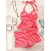 image:imageFloerns Womens Striped Bikini Sets Halter Top and Fold Over Shorts Two Piece Bathing SuitPink
