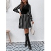 image:imageFloerns Womens Striped Bishop Sleeve A Line Dress Crewneck Elegant Short DressesBlack and White