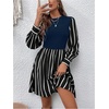 image:imageFloerns Womens Striped Bishop Sleeve A Line Dress Crewneck Elegant Short DressesDark Blue
