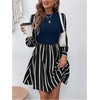 image:imageFloerns Womens Striped Bishop Sleeve A Line Dress Crewneck Elegant Short DressesDark Blue