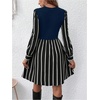 image:imageFloerns Womens Striped Bishop Sleeve A Line Dress Crewneck Elegant Short DressesDark Blue